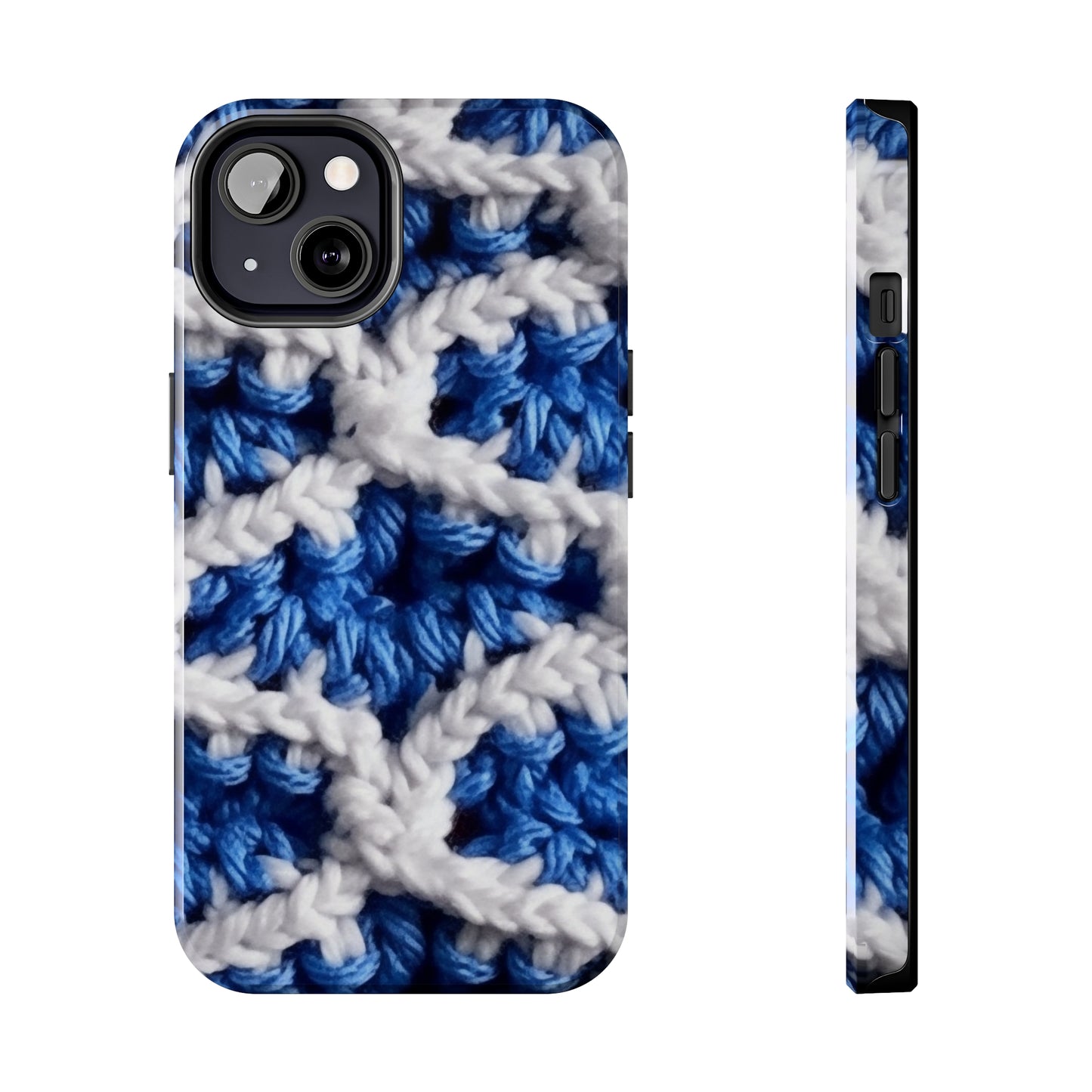 Blueberry Blue Crochet, White Accents, Classic Textured Pattern - Tough Phone Cases