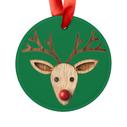 Red Reindeer Nose Christmas Classic Winter Season - Acrylic Ornament with Ribbon