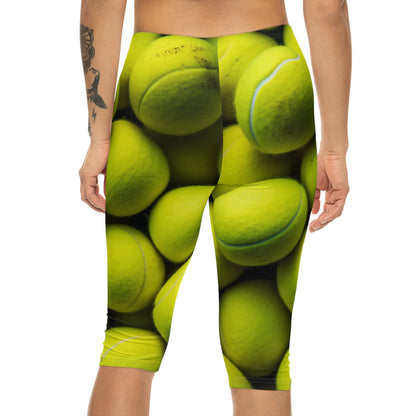 Tennis Ball Sport: Athlete Court Action, Rally & Serve - Women’s Capri Leggings (AOP)