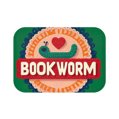 Crochet Bookworm Illustration: Cozy Reader Embroidered Patch Design - Ideal for Bibliophile - Bath Mat