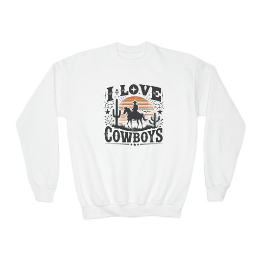 I Love Cowboys, Country Gift, Youth Crewneck Sweatshirt