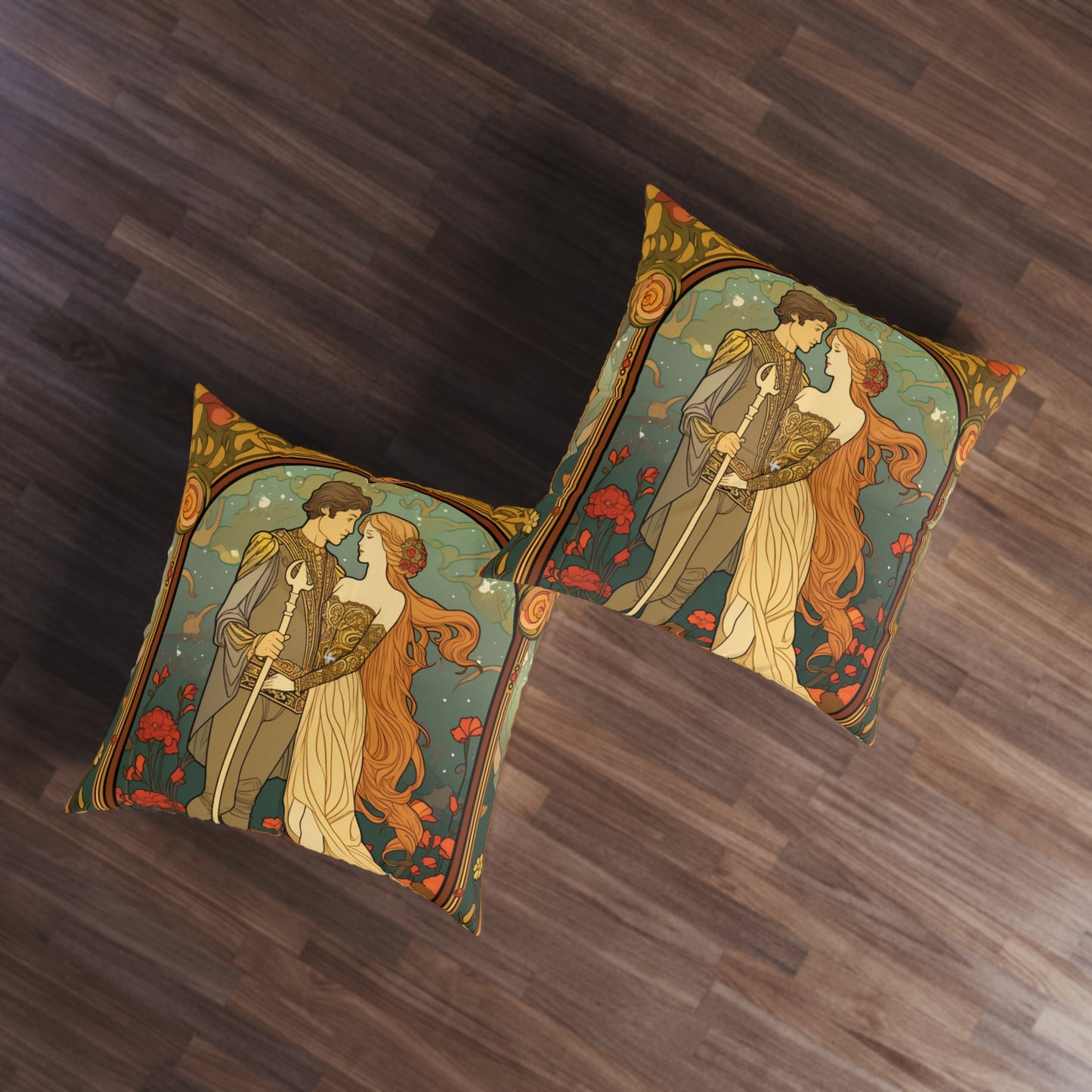 Lovers Tarot Card - Detailed Reading Symbolism, Full-Color Illustration - Tufted Floor Pillow, Square