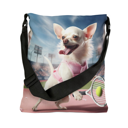 Chihuahua Tennis Ace: Traje rosa para perro, juego deportivo atlético de cancha - Bolsa de mano ajustable (AOP)