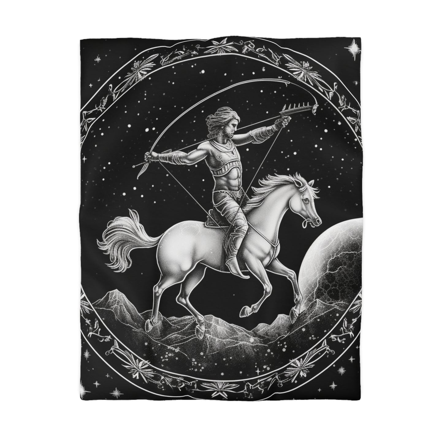 Diseño de arquero blanco y negro del zodiaco Sagitario - Funda nórdica de microfibra