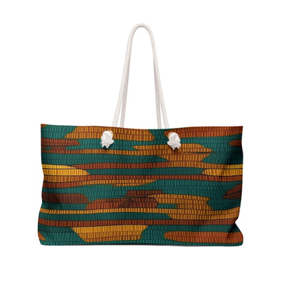 Teal & Dark Yellow Maya 1990's Style Textile Pattern - Intricate, Texture-Rich Art - Weekender Bag