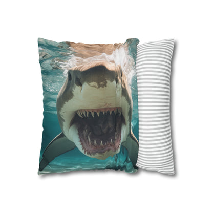 Bull Shark: River Monster Menace - Realistic Dark Water Predator - Spun Polyester Square Pillow Case