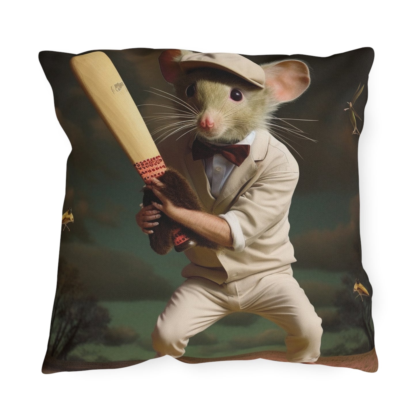 Mouse Cricket Batting, Wicket, Ball Hitting Stump, Howzat Moment - Outdoor Pillows