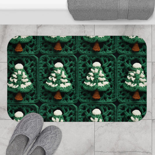 Evergreen Christmas Trees Crochet, Festive Pine Tree Holiday Craft, Yuletide Forest, Winter - Bath Mat