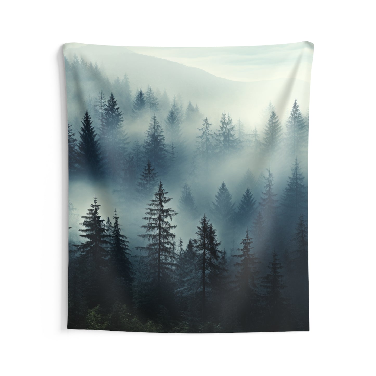 Foggy Forest Tapestry, Pine Tree Landscape Wall Hanging, Nature View Misty Mountain Home Decor for Living Room, Bedroom - Indoor Wall Tapestries