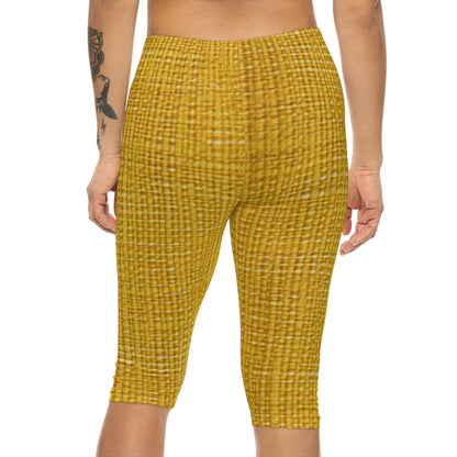 Radiant Sunny Yellow: Denim-Inspired Summer Fabric - Women’s Capri Leggings (AOP)