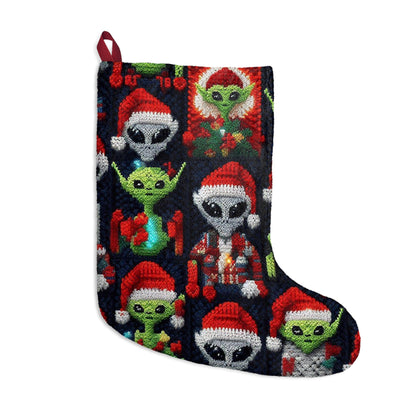 Festive Alien Invasion: Intergalactic Christmas Holiday Cheer with Santa Hats and Seasonal Gifts Crochet Pattern - Christmas Stockings