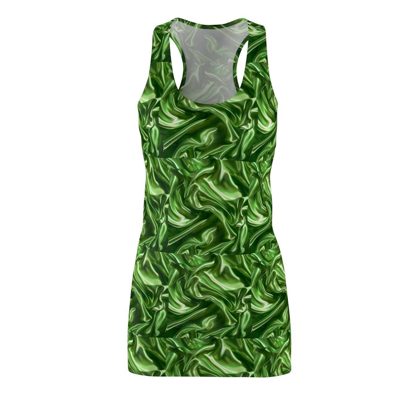 Green Silk Faux Sleeveless, Women's Cut & Sew Racerback Dress (AOP)