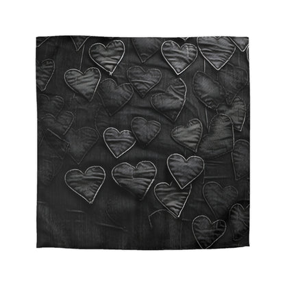 Black: Distressed Denim-Inspired Fabric Heart Embroidery Design - Microfiber Duvet Cover