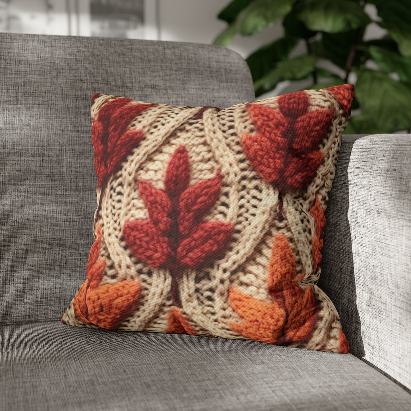 Crochet Fall Leaves: Harvest Rustic Design - Golden Browns -Woodland Maple Magic - Spun Polyester Square Pillow Case