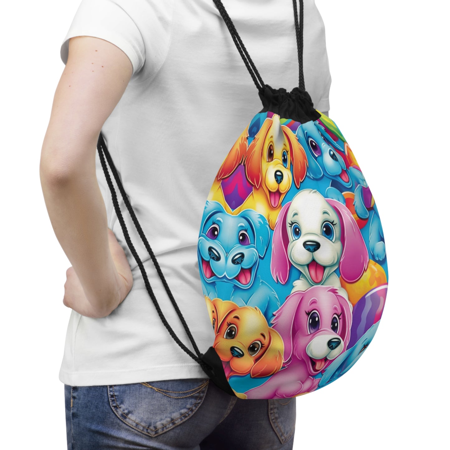 Happy Puppy & Dog Design - Vivid and Eye-Catching - Drawstring Bag