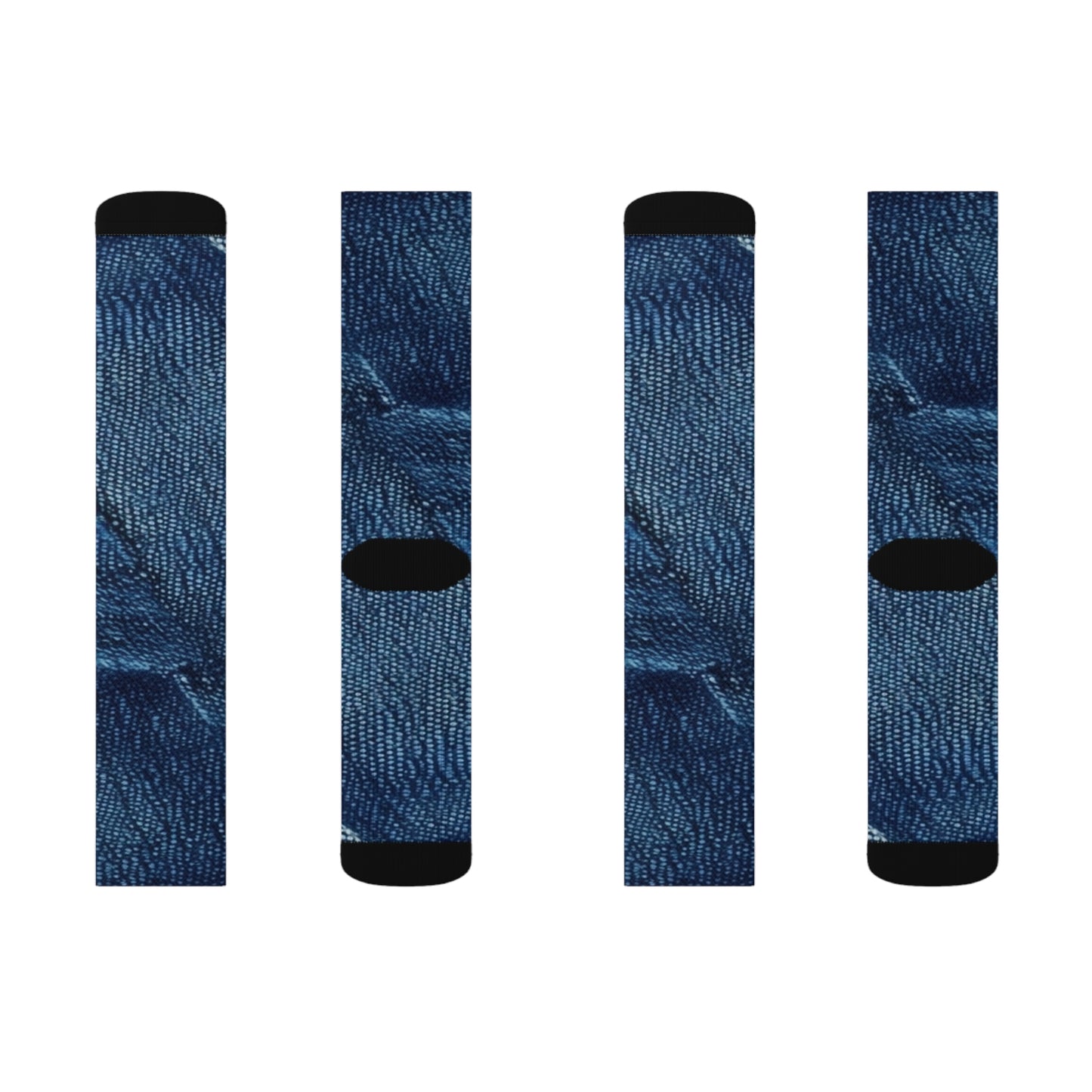 Dark Blue: Distressed Denim-Inspired Fabric Design - Sublimation Socks