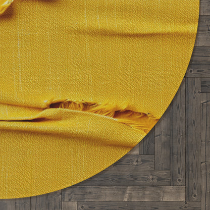 Banana Yellow Lemon: Bold Distressed, Denim-Inspired Fabric - Round Rug