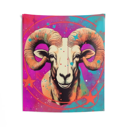 Pop Art Aries Constellation - Vibrant Zodiac Ram Symbol - Indoor Wall Tapestries