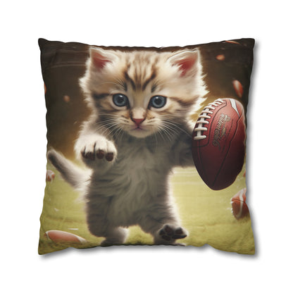 Football Kitty Fantasy: Feline Cat American Sport Quarterback - Spun Polyester Square Pillow Case