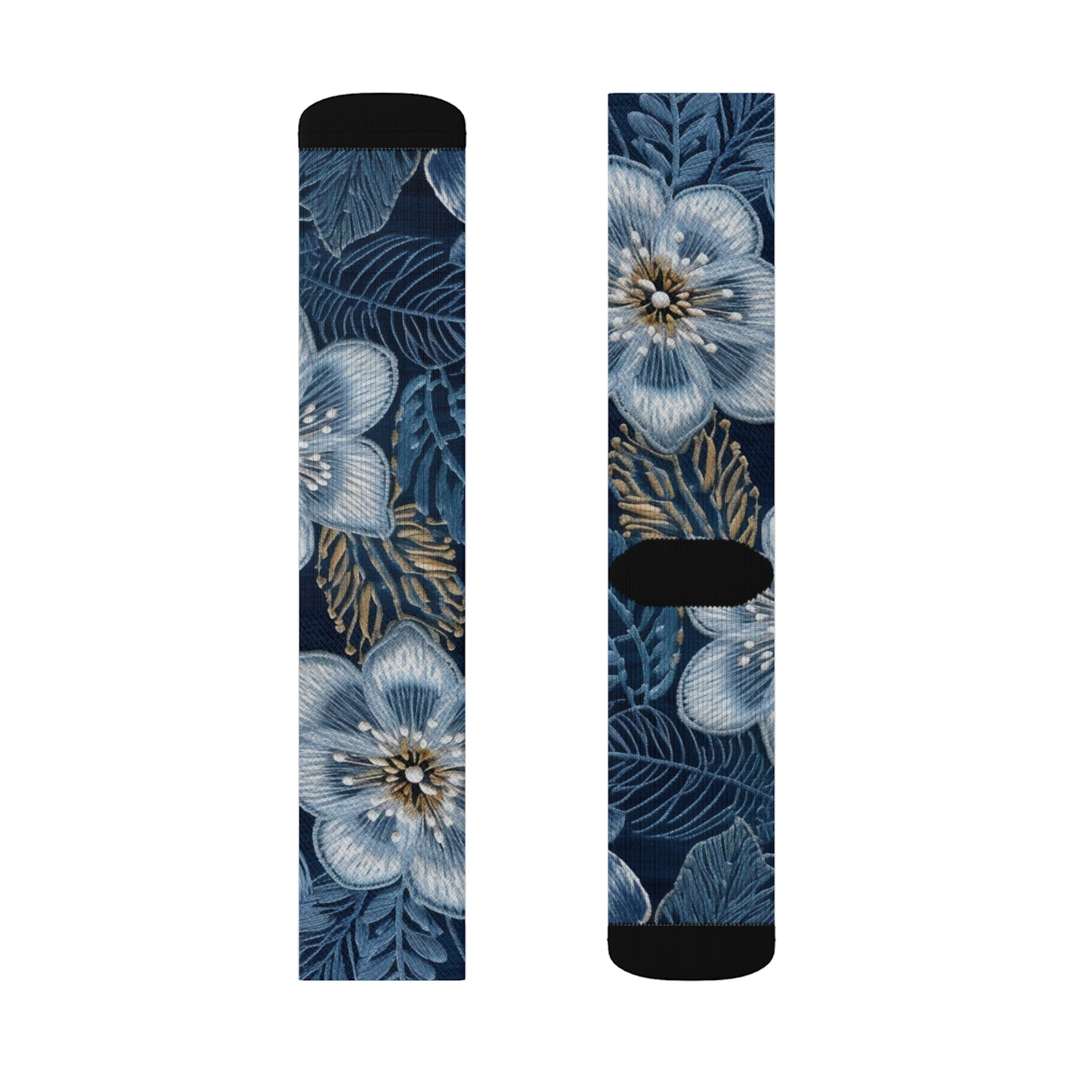 Flower Blossom Embroidery Floral on Denim Style - Sublimation Socks