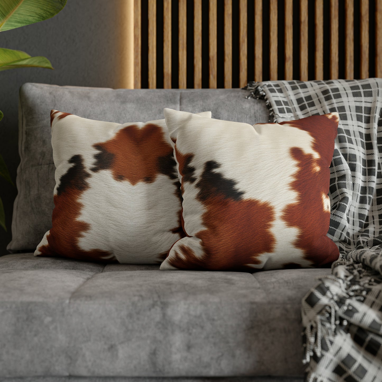 Hair Cowhide Leather Natural Design Tough Durable Rugged Style - Spun Polyester Square Pillow Case