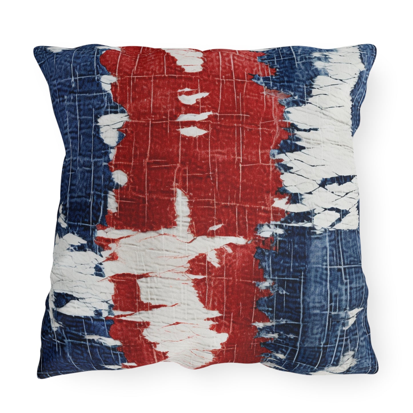 Rojo, blanco y azul patriótico: estilo vaquero desgastado, tela rasgada - Almohadas para exteriores