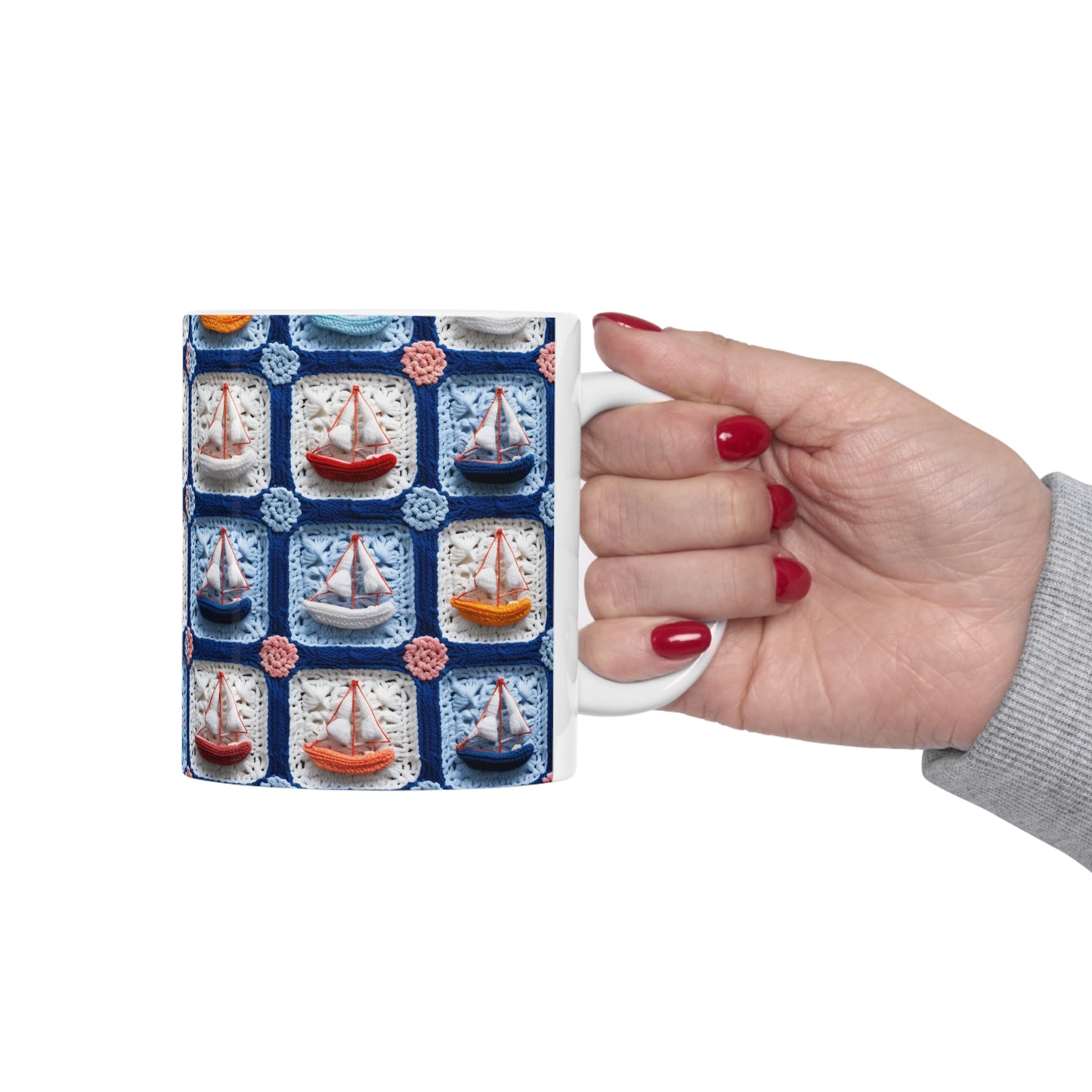 Ganchillo Barco Barco Mar Buque Océano Playa Viaje Yate Diseño - Taza de Cerámica 11oz