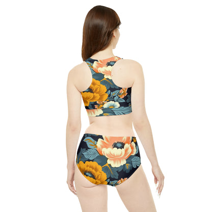 Vintage 50s 60s Inspired High-Waisted Floral Pattern Sporty Bikini Set (AOP)