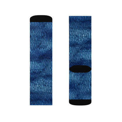 Blue Spectrum: Denim-Inspired Fabric Light to Dark -Sublimation Socks