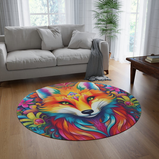 Vibrant & Colorful Fox Design - Unique and Eye-Catching - Round Rug