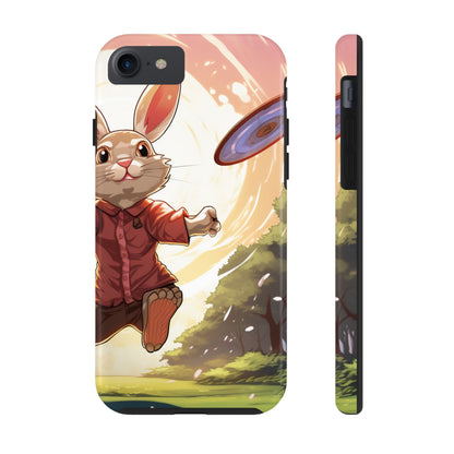 Disc Golf Rabbit: Conejito apuntando al disco volador para una cadena de canasta - Estuches resistentes para teléfonos