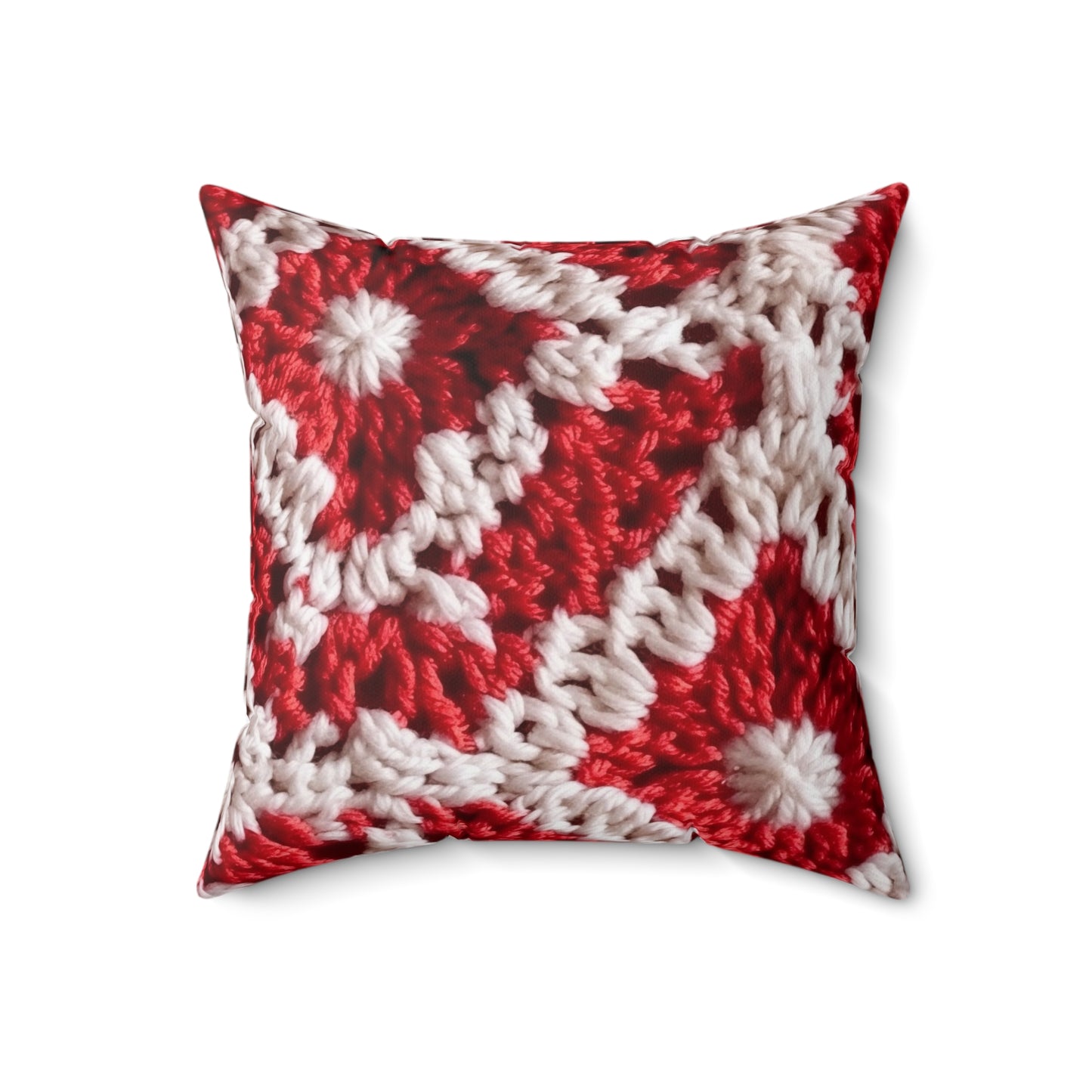 Warm Winter Red & White Crochet Knit: Cinematic Chic Texture Design - Spun Polyester Square Pillow