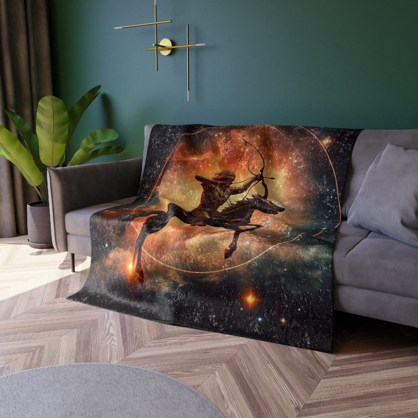 Sagittarius Constellation Totem - Archer in Action Zodiac Symbol - Crushed Velvet Blanket