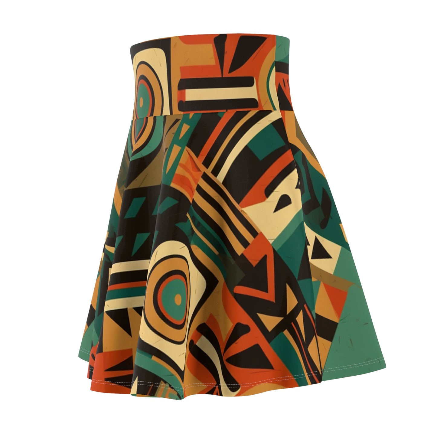 Earthy Tones Geometric Tribal-Inspired Pattern Design Women's Skater Skirt (AOP)