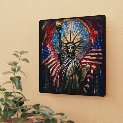 Stained Glass Statue Of Liberty USA, American Design - Acrylic Wall Clock