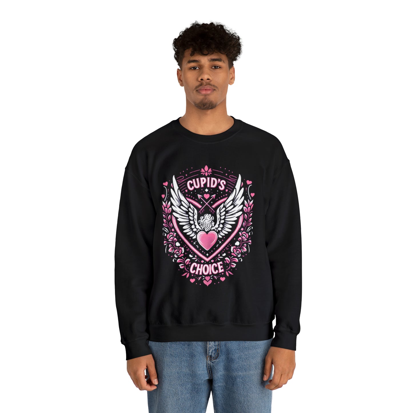 Cupids Choice Crest with Heart and Wings - Love and Romance Valentine Themed - Unisex Heavy Blend™ Crewneck Sweatshirt