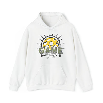 Radiant Pickleball Emblem with Dynamic Sunburst and Game Day Lettering - Unisex Heavy Blend™ Hooded Sweatshirt