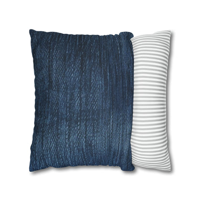 Indigo Splash: Washed Denim Reverie in Deep Blue - Spun Polyester Square Pillow Case