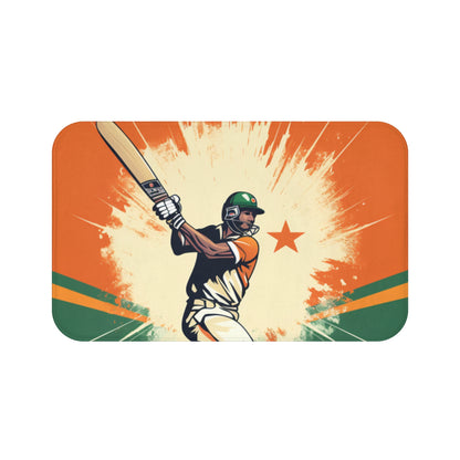 India Cricket Star: Batsman With Willow Bat, National Flag Style - Sport Game - Bath Mat