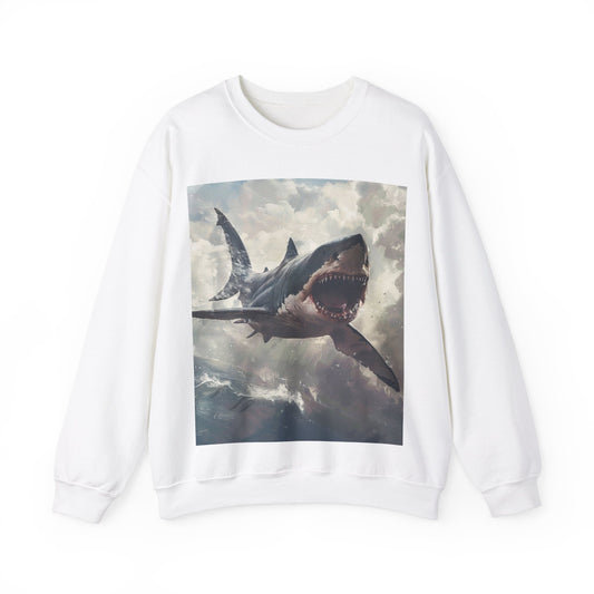 Scary Flying Shark, Ocean Fish Gift, Unisex Heavy Blend™ Crewneck Sweatshirt
