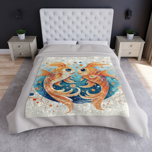 Charming Cartoon Fish Pisces - Dreamy Zodiac Illustration - Crushed Velvet Blanket