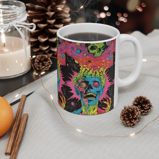 psicodélico de terror cósmico, taza de cerámica 11oz