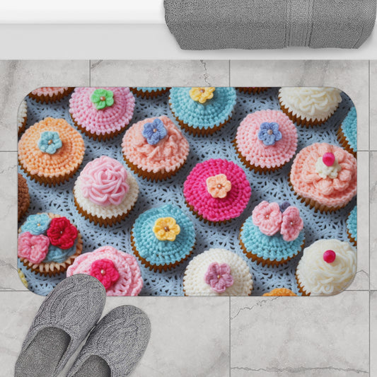 Crochet Cupcake Treat Frosted Cake Dessert Bakery Design - Bath Mat