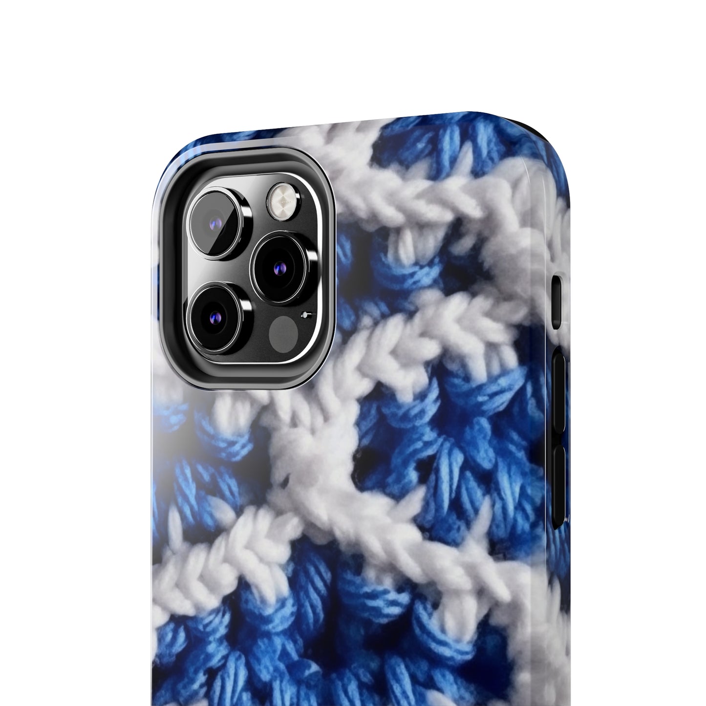 Blueberry Blue Crochet, White Accents, Classic Textured Pattern - Tough Phone Cases