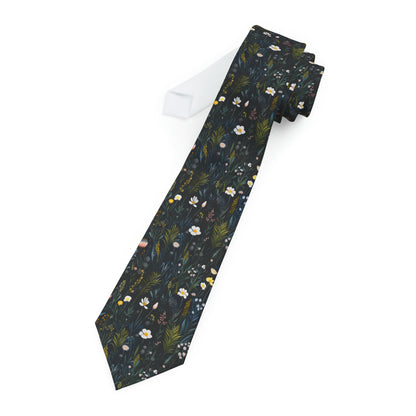 Men's Necktie - Dark Wispy Wildflowers on Black