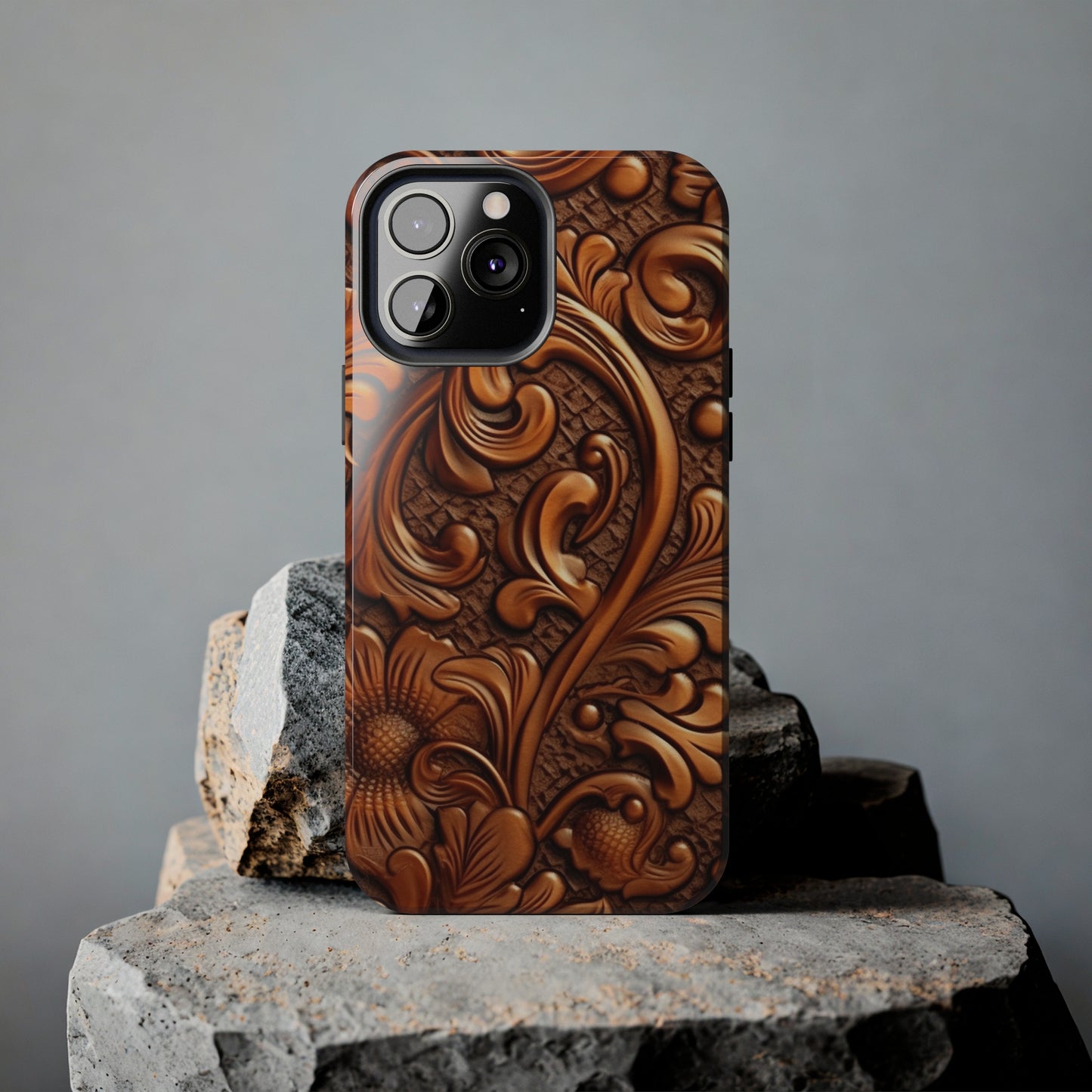 Leather Flower Cognac Classic Brown Timeless American Cowboy Design - Tough Phone Cases