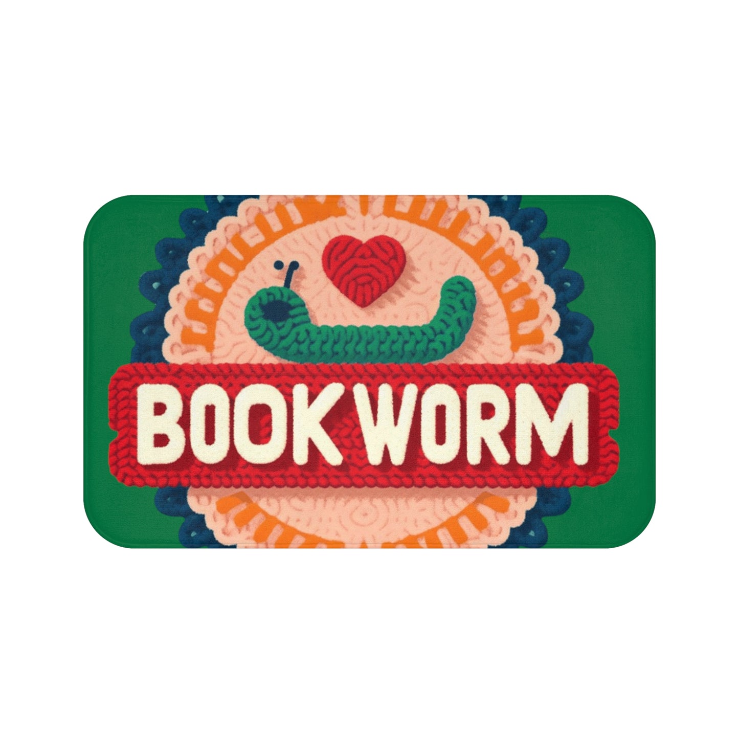 Crochet Bookworm Illustration: Cozy Reader Embroidered Patch Design - Ideal for Bibliophile - Bath Mat