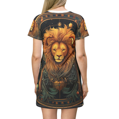 Astrological Leo Sign - Vibrant Cosmic Zodiac Astrology - T-Shirt Dress (AOP)