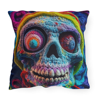 Crochet Skull Halloween Scary Horror Design - Outdoor Pillows