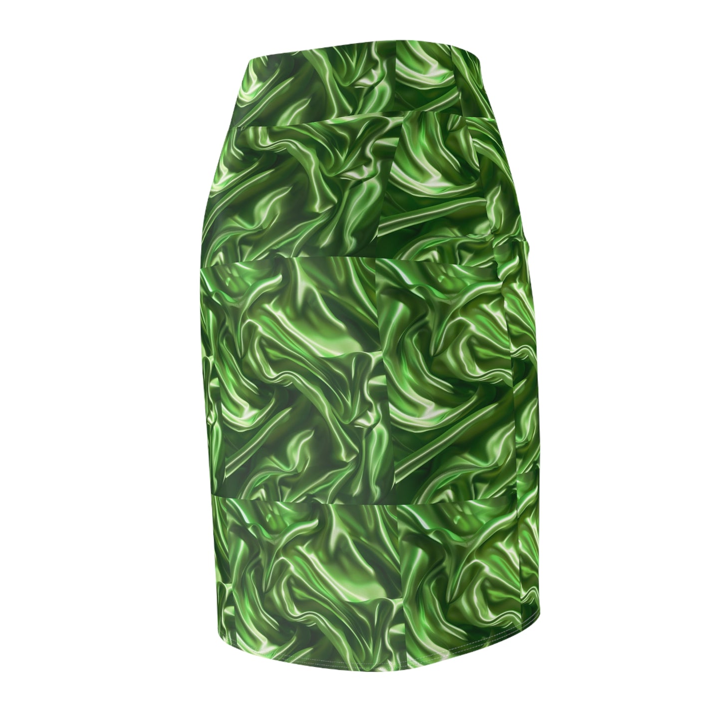 Green Silk Faux, Women's Pencil Skirt (AOP)